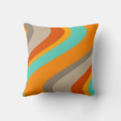 ファンキーな波のレトロの枕-オレンジおよびティール（緑がかった色） クッション (裏面)