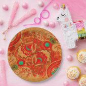 ファンキーな燃やされたオレンジ赤のターコイズのヴィンテージのペイズリー ペーパープレート (パーティー)