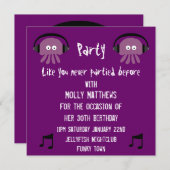 ファンキーな紫色のくらげDJのカスタマイズ可能なパーティー 招待状 (正面/裏面)