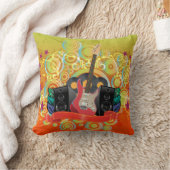 ファンキーな背景が付いているギターそしてスピーカー クッション (ブランケット)