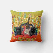 ファンキーな背景が付いているギターそしてスピーカー クッション (裏面)