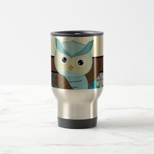 ファンキーな花の背景のレトロのフクロウ トラベルマグ (中央)