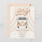 ファンキーな誕生日パーティー、70年代レトロテーマの招待状 ポストカード (正面/裏面)