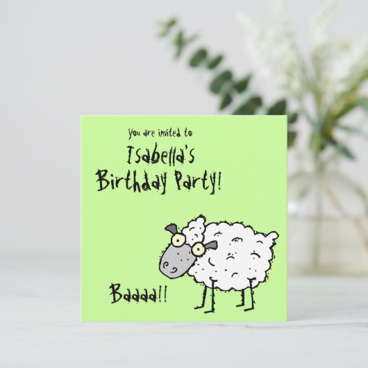 ファンキーな農場のヒツジ(誕生日)のパーティの招待状の羊の鳴き声 招待状 (スタンド正面)