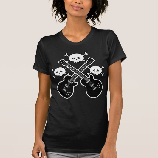 ファンキーな黒く及び白いギター及びスカル Tシャツ (正面)