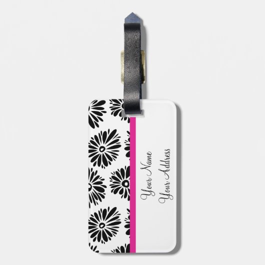 ファンキーな黒と白の花柄 ラゲッジタグ (裏面縦)
