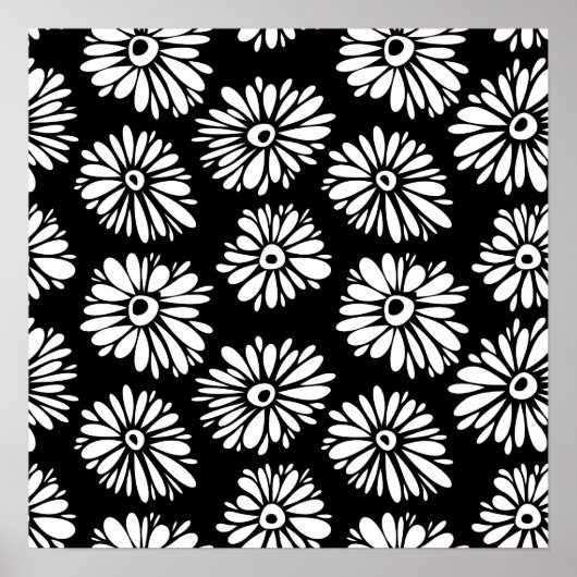 ファンキーな黒と白の花 ポスター (正面)