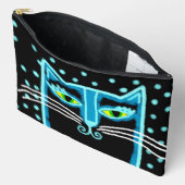 ファンキーな黒猫の抽象画 アクセサリーポーチ (見開き)