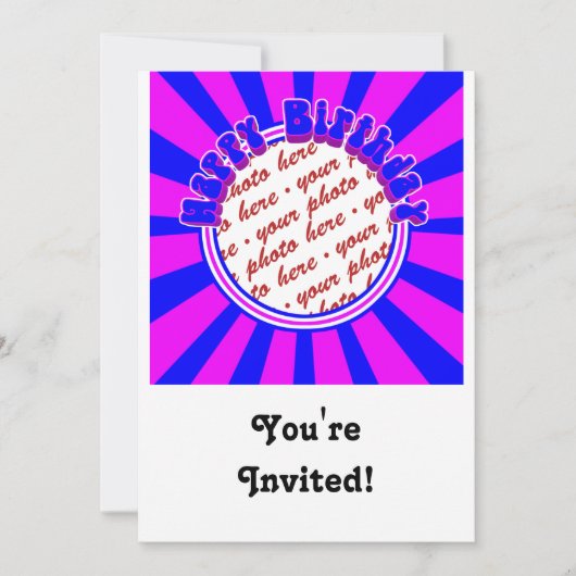 ファンキーな1970年代レトロバースデイ フォトフレーム 招待状 (正面)