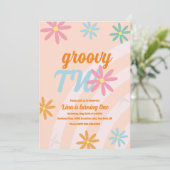 ファンキーな2つの花のファーストバースデーレトロパーティー 招待状 (スタンド正面)