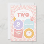 ファンキーな2歳の女の子 | 2歳のレトロスケーター誕生日 招待状 (正面)