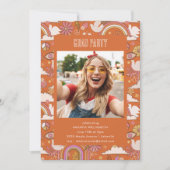 ファンキーな70年代レトロヒッピーピースオレンジ グラデ写真 招待状 (正面)