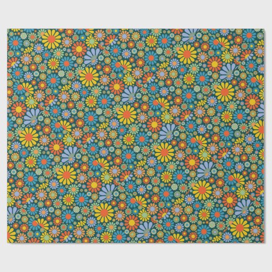 ファンキーな70sスタイルの花 ラッピングペーパー (フラット)