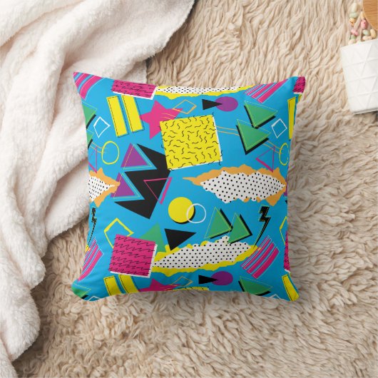 ファンキーな80sメンフィスのスタイルの抽象芸術の明るい色 クッション (ブランケット)