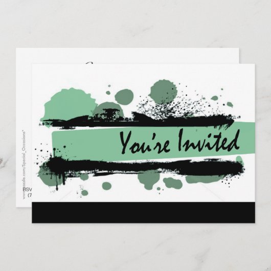 ファンキーはっきりした(ばちゃばちゃ)跳ねる誕生日パーティー(アクア) 招待状 (正面/裏面)