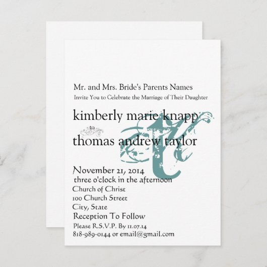 ファンキーアップビートモダンモノグラム結婚式招待状 インビテーションポストカード (正面/裏面)