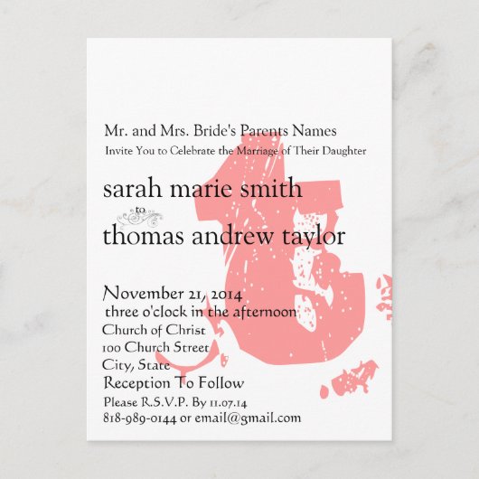 ファンキーアップビートモダンモノグラム結婚式招待状 インビテーションポストカード (正面)