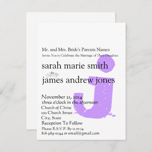 ファンキーアップビートモダンモノグラム結婚式招待状 インビテーションポストカード (正面/裏面)