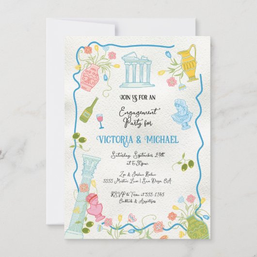 ファンキーイタリアン描ギリシア地中海パーティー 招待状 (正面)