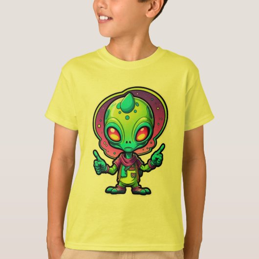 ファンキーエイリアン平和サインのステッカー Tシャツ (正面)