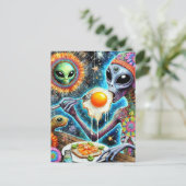 ファンキーエイリアン食べの揚げ卵 ポストカード (スタンド正面)