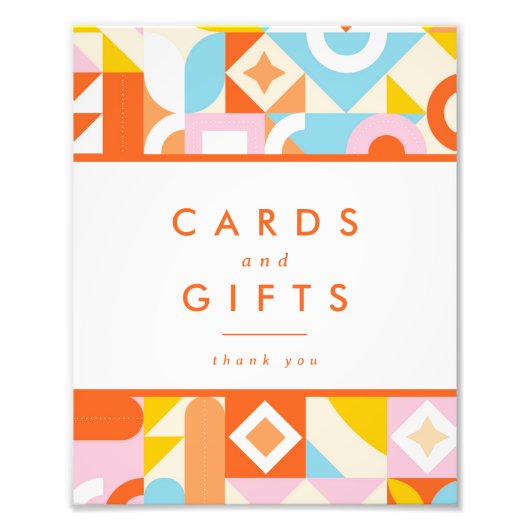 ファンキーオレンジモダン色の赤ちゃんシャワーカード&ギフトサイン フォトプリント (正面)