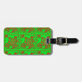 ファンキーカエルのライムグリーンレッドトードキッズドードルアート ラゲッジタグ