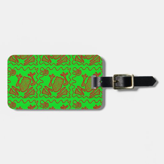 ファンキーカエルのライムグリーンレッドトードキッズドードルアート ラゲッジタグ (正面横)