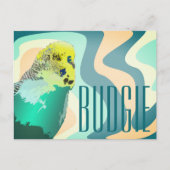 ファンキーカッコいいレトロ80のブルーグリーンブジペットバードバード ポストカード (正面)