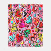 ファンキーカラフルハート模様 フリースブランケット (正面)