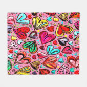 ファンキーカラフルハート模様 フリースブランケット (正面(横))