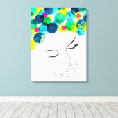 ファンキーカラフルヘアガール水彩 キャンバスプリント (インサイチュ (ウッドフロア))