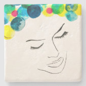 ファンキーカラフルヘアガール水彩 ストーンコースター (正面)