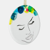 ファンキーカラフルヘアガール水彩 セラミックオーナメント (右)