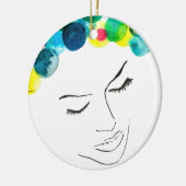 ファンキーカラフルヘアガール水彩 セラミックオーナメント (左)