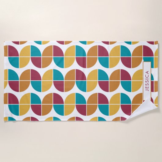 ファンキーカラフルレトロヴィンテージ幾何学模様 ビーチタオル (正面)