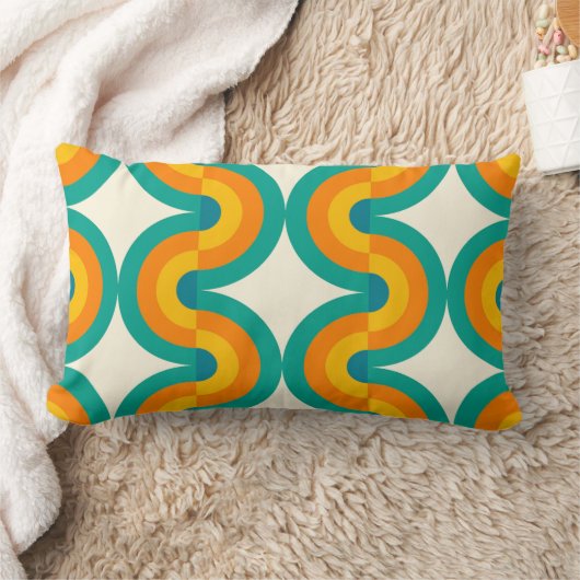 ファンキーカラフルレトロ半円アートパターン ランバークッション (ブランケット)