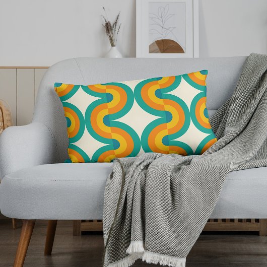 ファンキーカラフルレトロ半円アートパターン ランバークッション