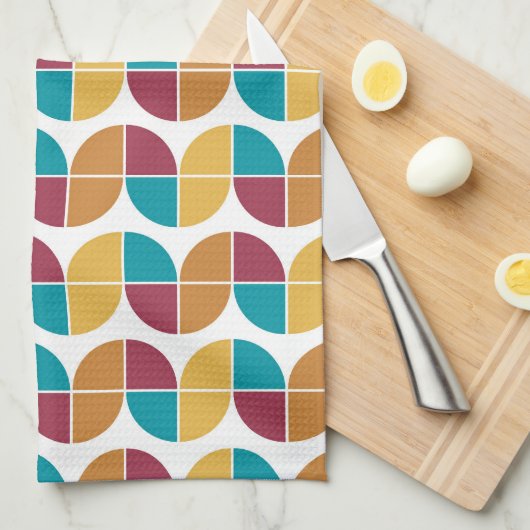 ファンキーカラフルレトロ70sヴィンテージ幾何学模様 キッチンタオル (四つ折り)