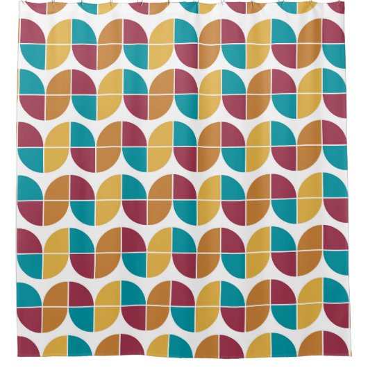 ファンキーカラフルレトロ70sヴィンテージ幾何学模様 シャワーカーテン (正面)