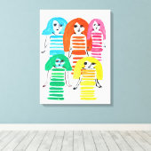 ファンキーカラフル人形の水彩色 キャンバスプリント (インサイチュ (ウッドフロア))