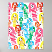 ファンキーカラフル人形の水彩色 ポスター (正面)