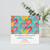 ファンキーカラーレトロポップハートガール誕生日招待状 招待状 (スタンド正面)