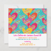 ファンキーカラーレトロポップハートガール誕生日招待状 招待状 (正面)