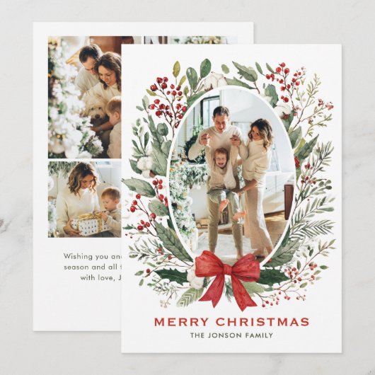 ファンキーカントリー ボホ クリスマスリース 5 フォト シーズンカード (正面/裏面)