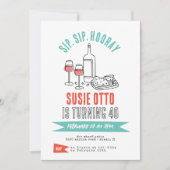 ファンキーガーリーモダンカクテルワイン誕生日パーティー 招待状 (正面)