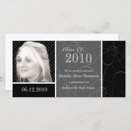 ファンキークラシック黒スワール卒業フォトカード 案内状 (正面/裏面)