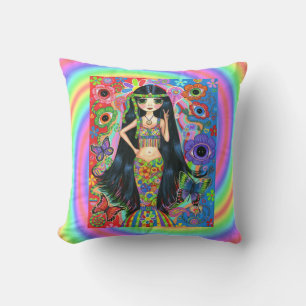 ファンキーサイケデリックHippie Mermaid Girl Peace Sign クッション