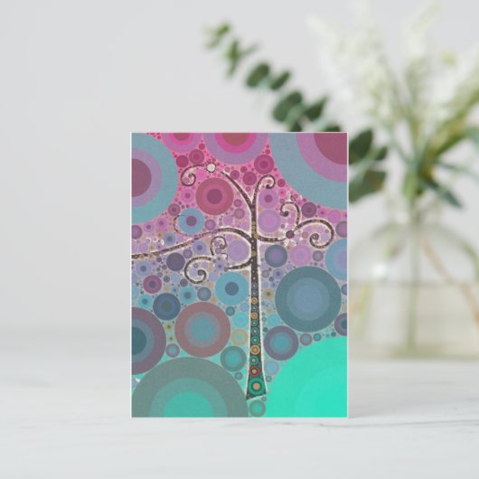 ファンキースカラフルクロールの木の円がアートをポップ・アートの表す ポストカード (スタンド正面)