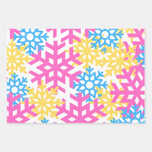 ファンキースノカラフルフレーク&名前をカスタムするウィンターヴィーブ ラッピングペーパーシート (正面3)